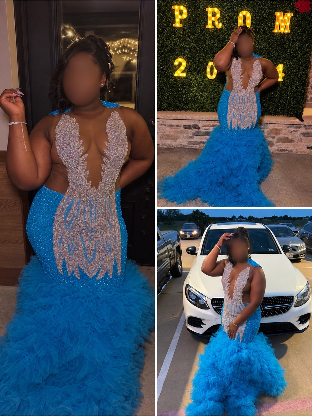 Sparkling Teal Feather-Trim Mermaid Gown for Girls